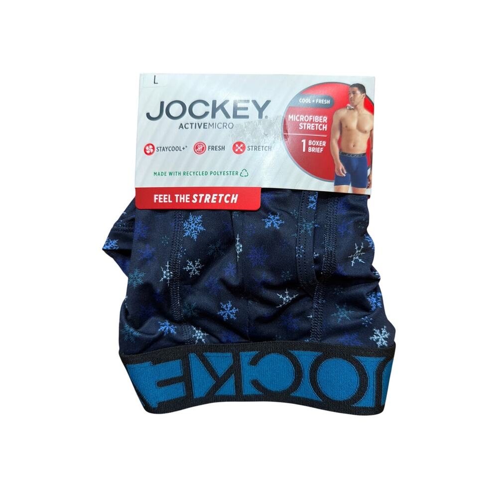 Jockey Men's Active Microfiber Stretch Boxer Briefs Blue Snowflakes Size Large L
